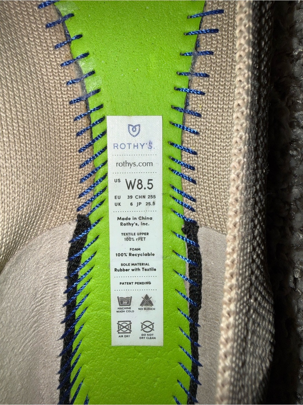 Rothy's Beige Pointed Knit Flats with Blue Trim - Picture 4 of 9